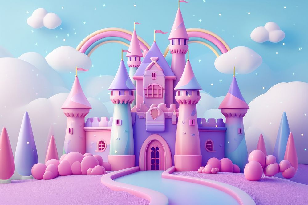 Cute castle fantasy background architecture building cartoon.