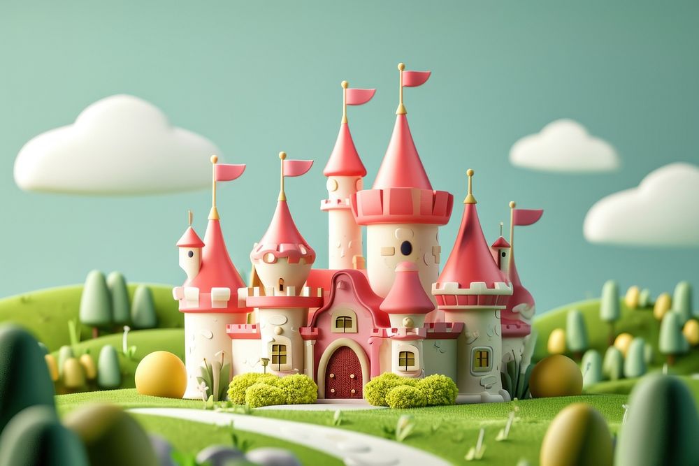 Cute castle fantasy background building cartoon representation.