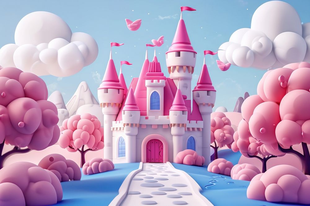 Cute castle fantasy background cartoon celebration decoration.