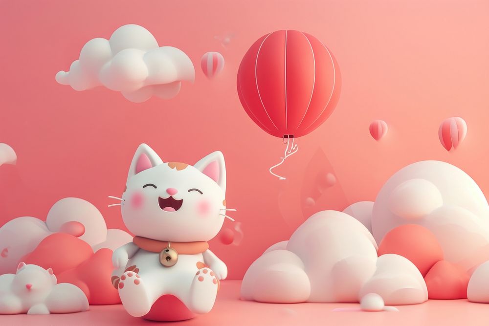 Cute cat fantasy background balloon cartoon representation.