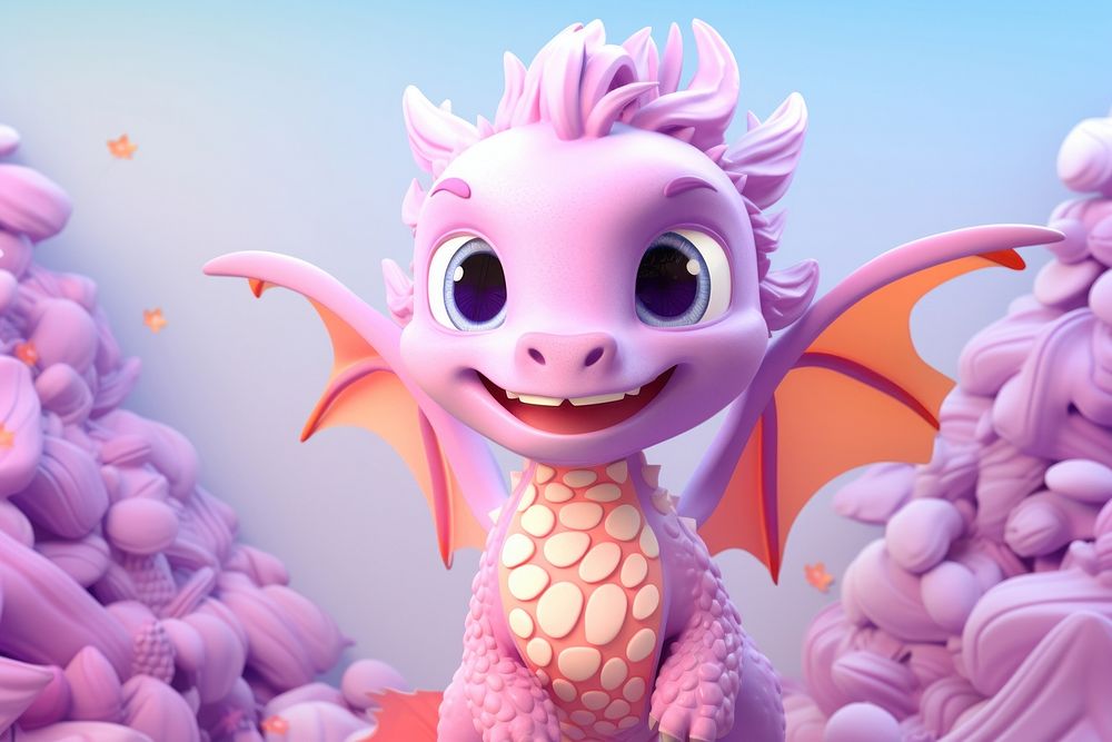 Cute dragon fantasy background cartoon purple representation.