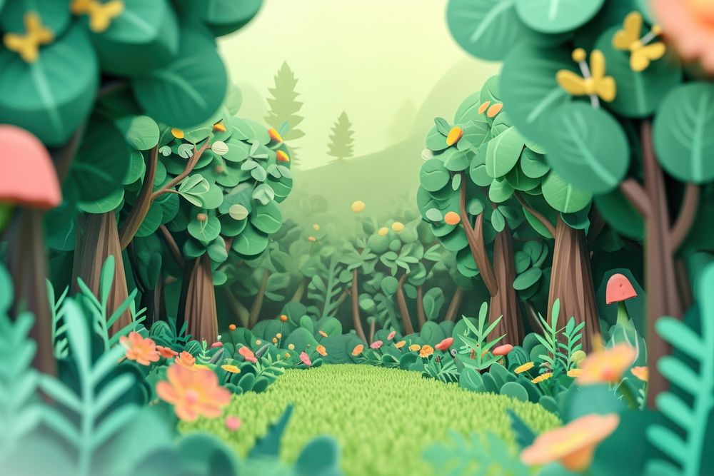 Cute forest fantasy background landscape outdoors cartoon.