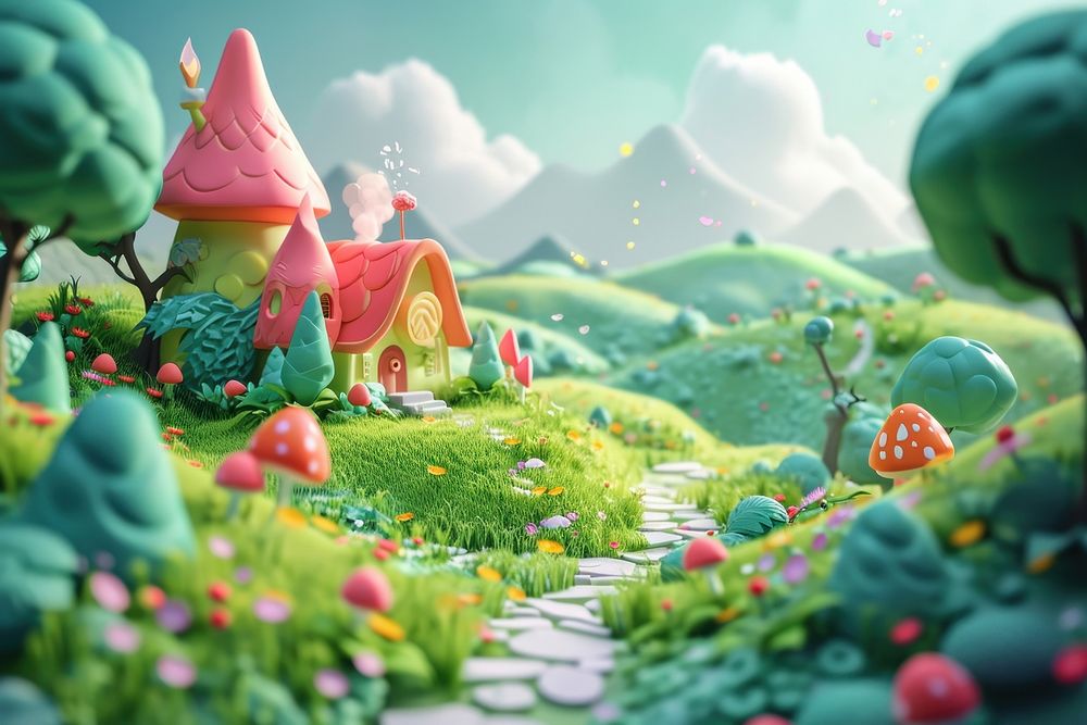 Cute giant fantasy background outdoors cartoon nature.