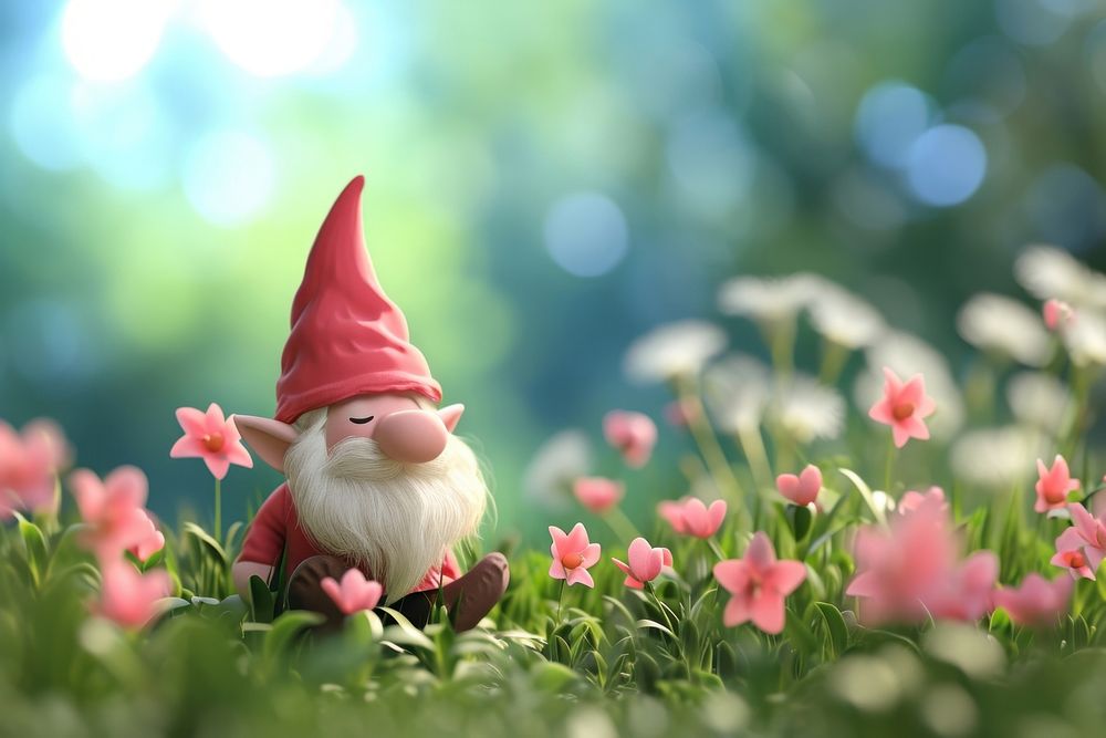 Cute gnome fantasy background outdoors cartoon nature.