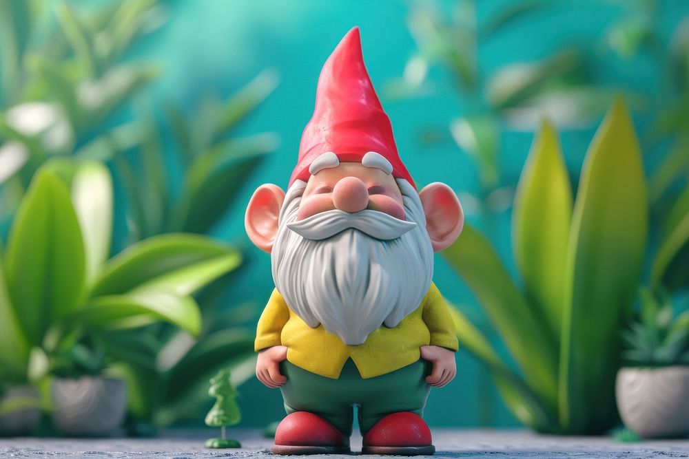 Cute gnome fantasy background cartoon figurine toy.