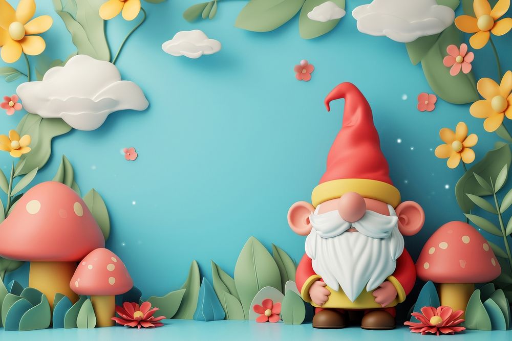 Cute gnome fantasy background cartoon representation celebration.