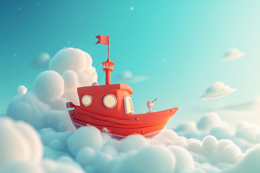 Cute junk ship flying in the sky fantasy background watercraft outdoors vehicle.