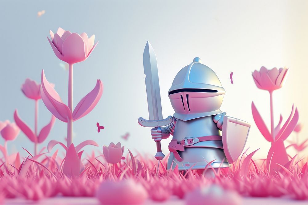 Cute knight fantasy background outdoors cartoon flower.