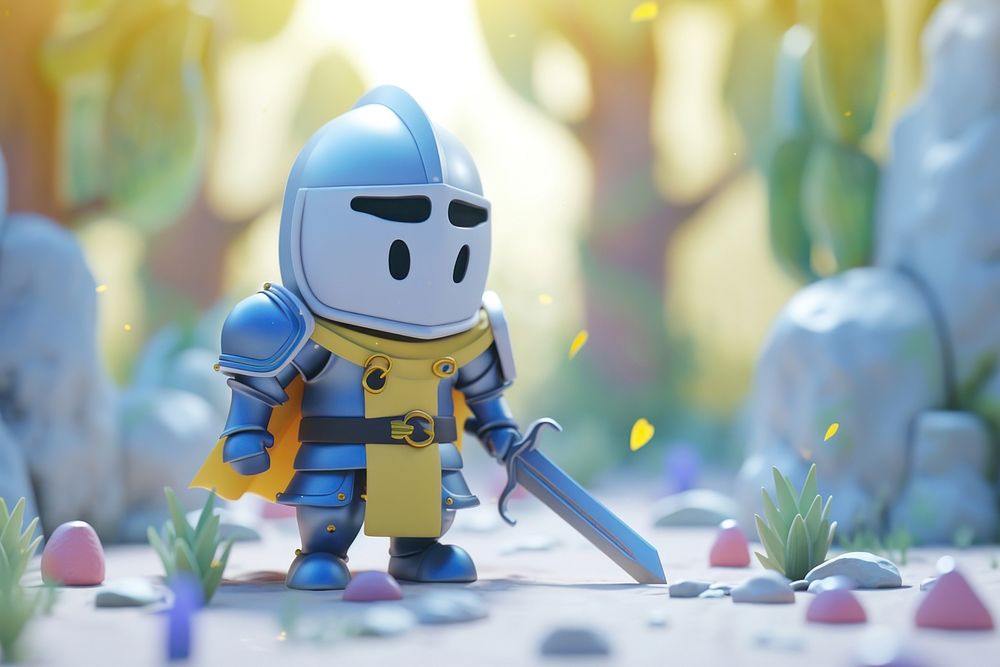 Cute knight fantasy background cartoon toy representation.