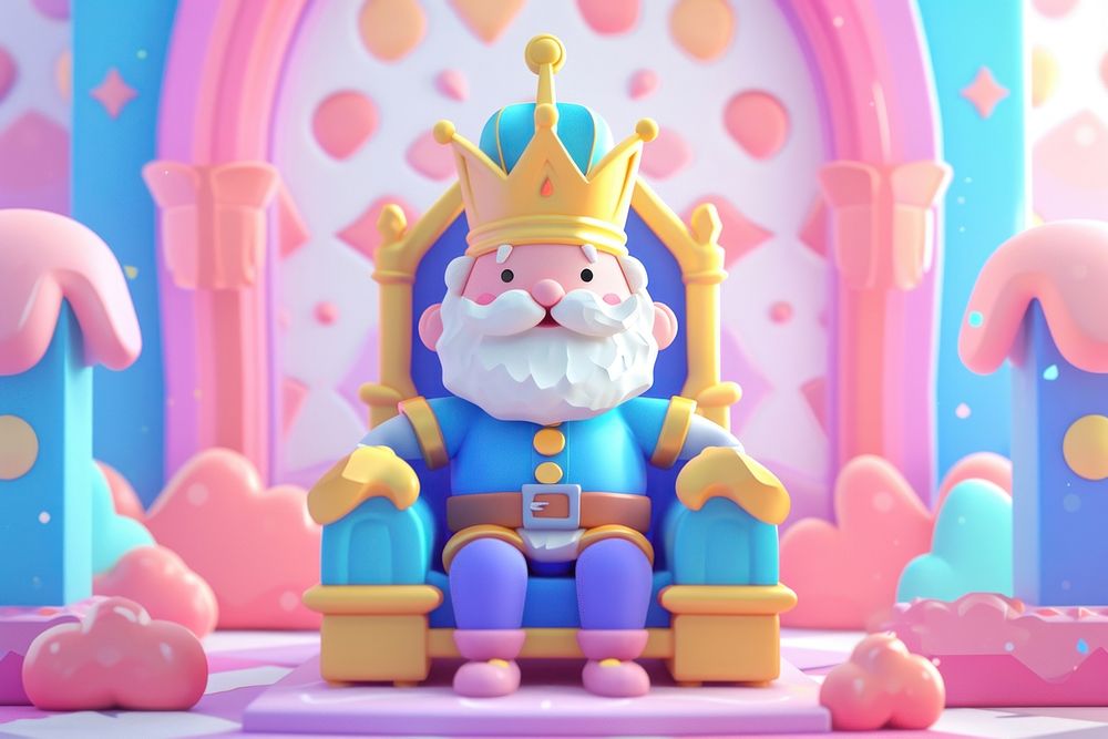 Cute magic king sitting on throne in castle fantasy background cartoon representation spirituality.