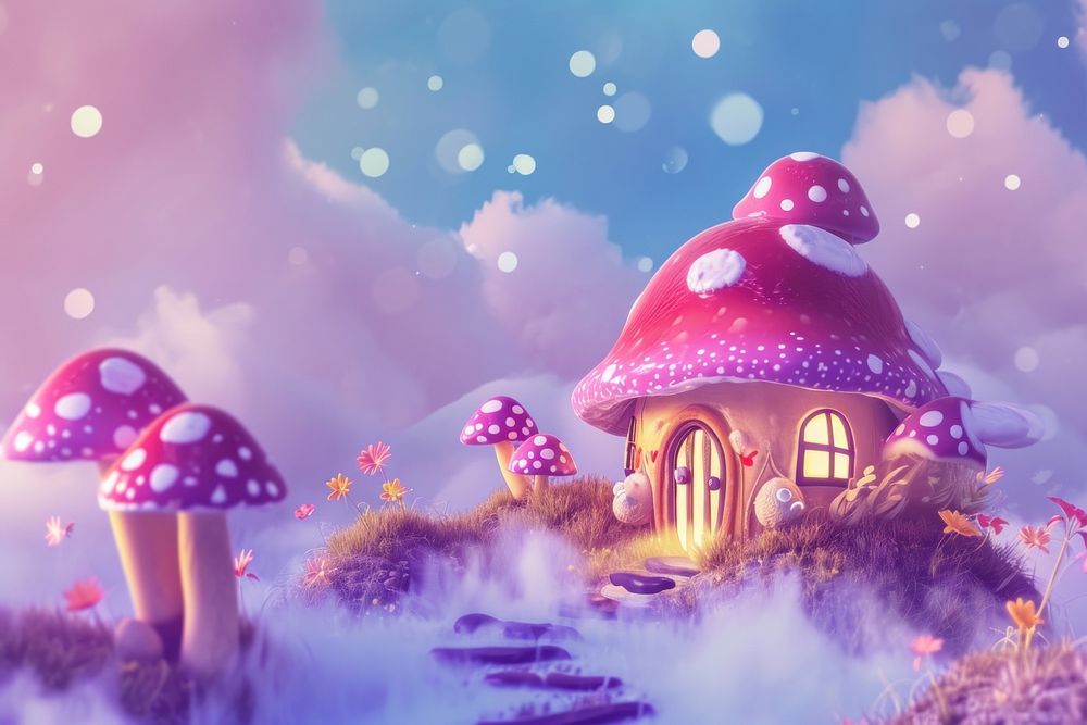 Cute mushroom hut fantasy background outdoors cartoon nature.