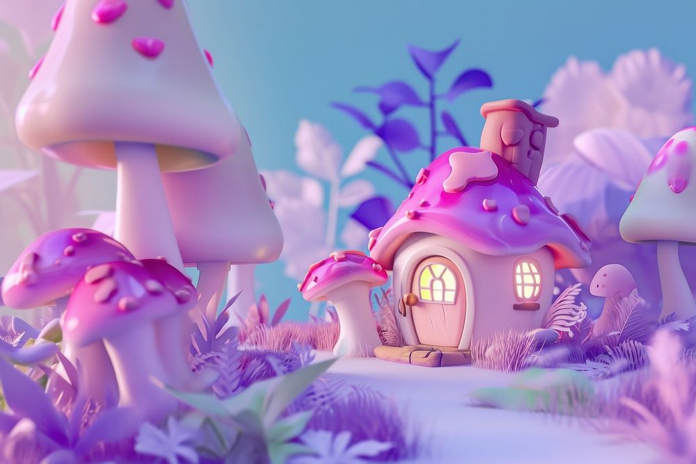 Cute mushroom hut fantasy background cartoon outdoors purple.