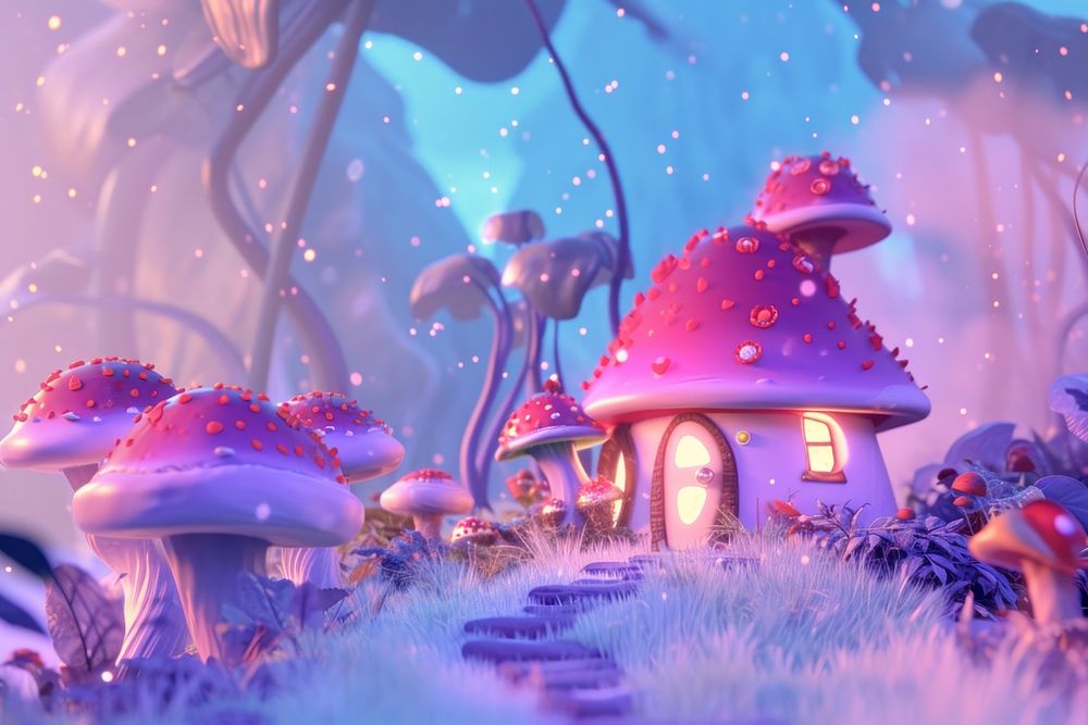 Cute mushroom hut fantasy background cartoon outdoors fungus.