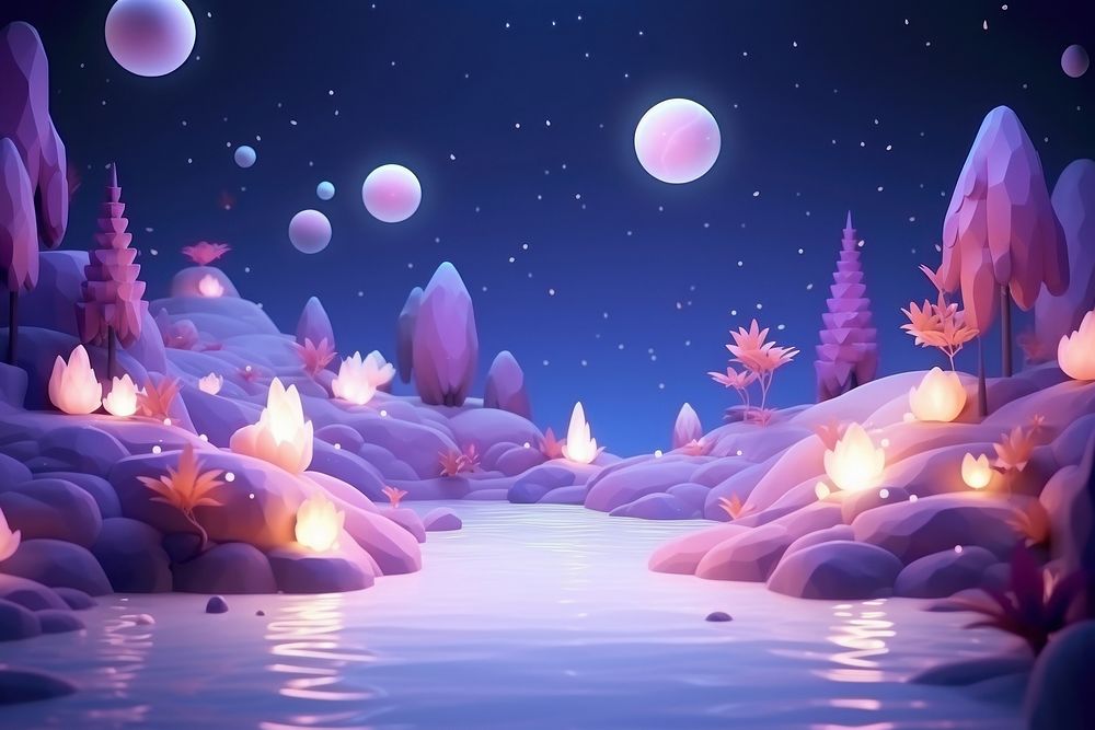 Cute river fantasy background astronomy glowing nature.