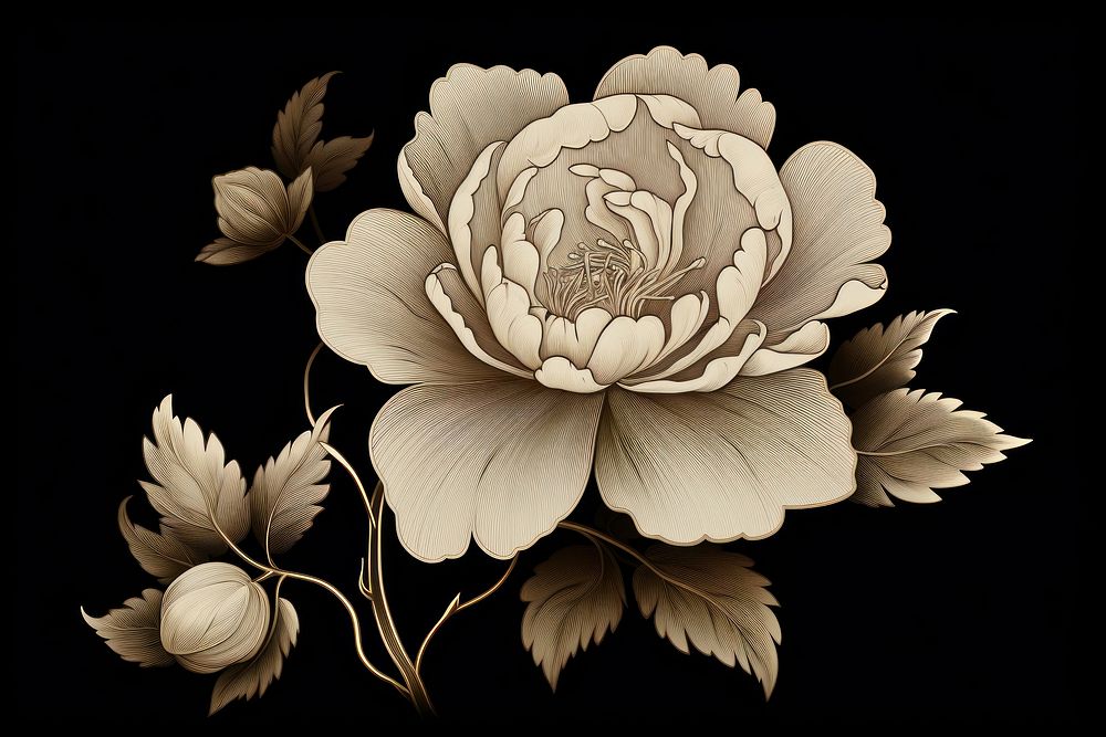 Beige flower on black background pattern plant rose.