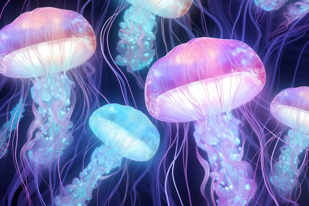 Pastel jellyfish neon pattern invertebrate translucent.