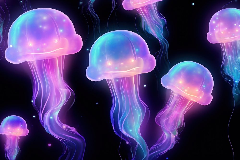 Pastel jellyfish neon invertebrate translucent transparent.