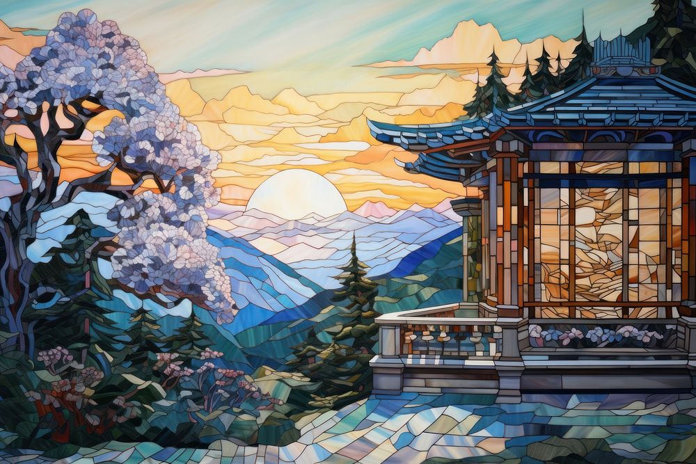 A house with landscape background art painting outdoors.