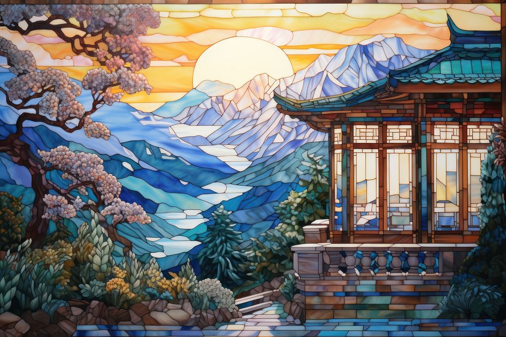 A house with landscape background art painting mural.