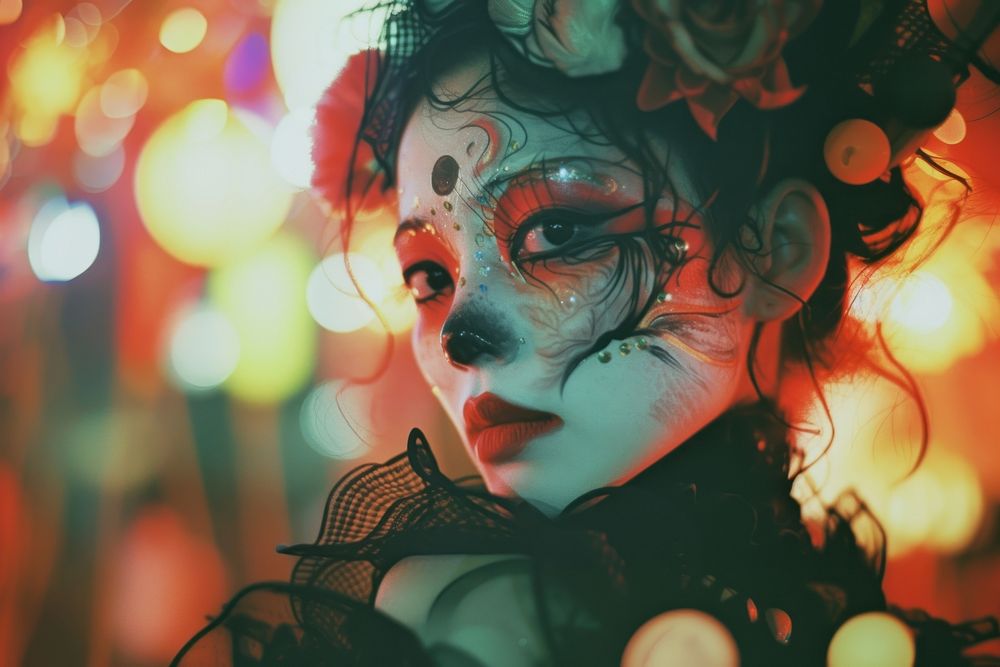 Carnival woman halloween paint face.