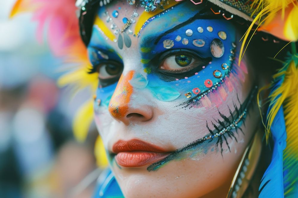 Carnival parade woman paint adult face.