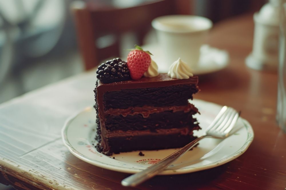 Chocolate cake dessert berry cream.