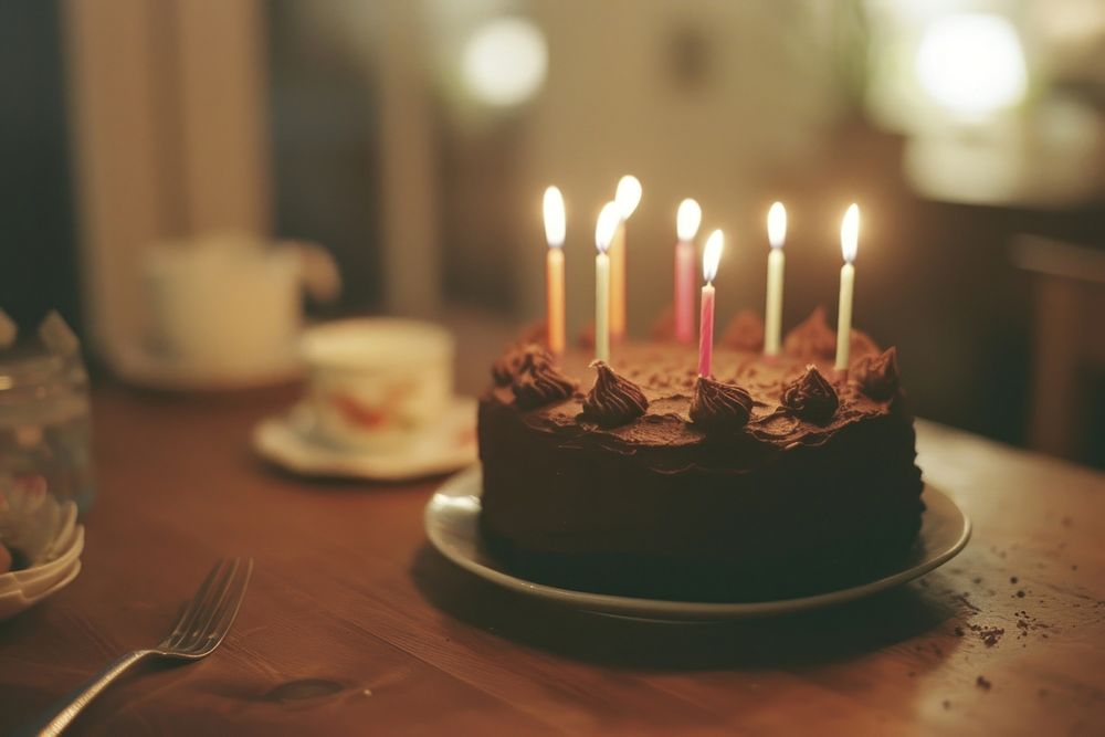 Chocolate cake birthday dessert candle.