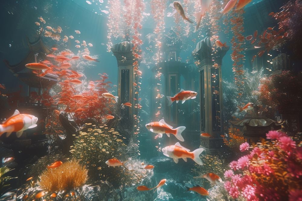 Fantasy underwater kingdom in dream aquarium outdoors nature.