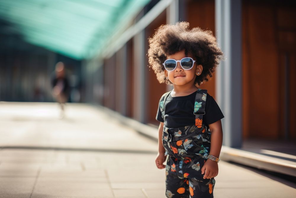 A black female toddler with cool pose sunglasses portrait photo. AI generated Image by rawpixel.