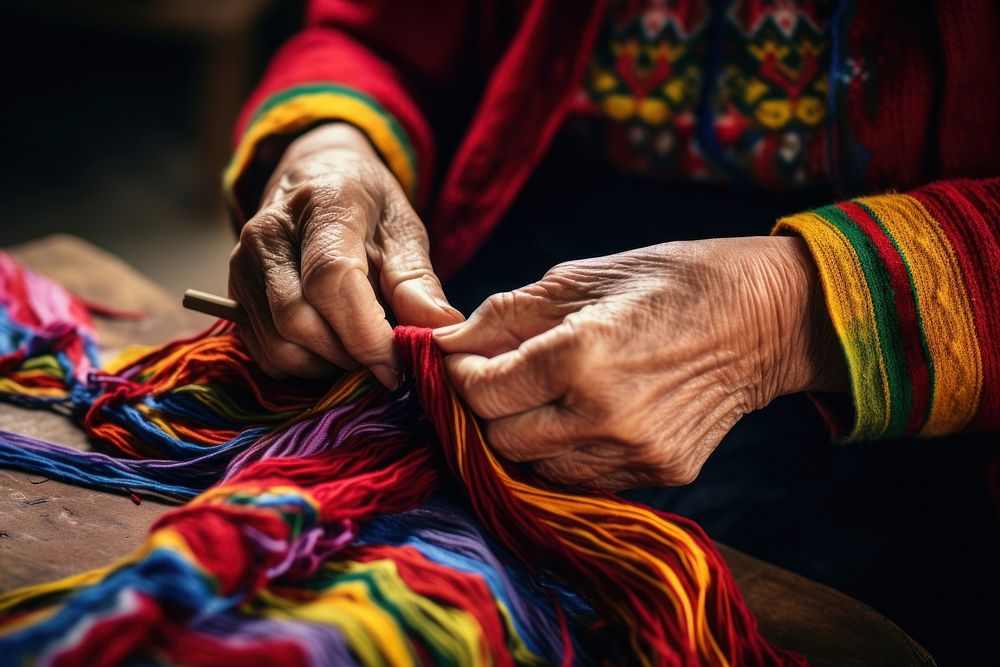 Senior woman skillfully knitting a vibrant scarf craft adult creativity. AI generated Image by rawpixel.