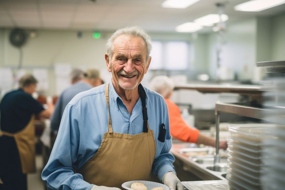Elderly man volunteering at a shelter food adult entrepreneur. AI generated Image by rawpixel.