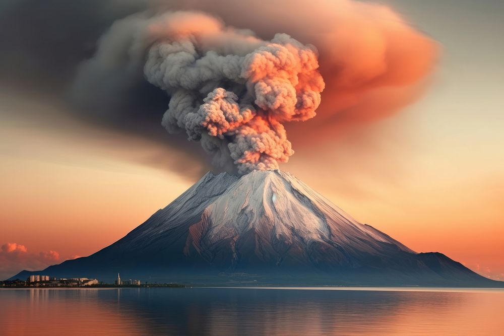 Active volcano with smoke mountain outdoors nature.
