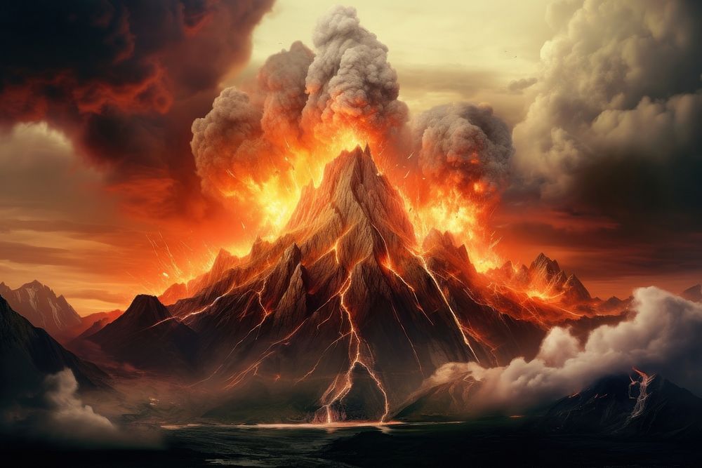 Active volcano with smoke mountain outdoors nature.