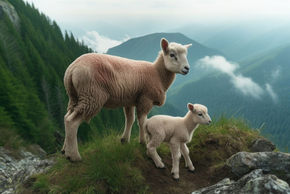 Baby sheep in the mountains livestock outdoors animal.