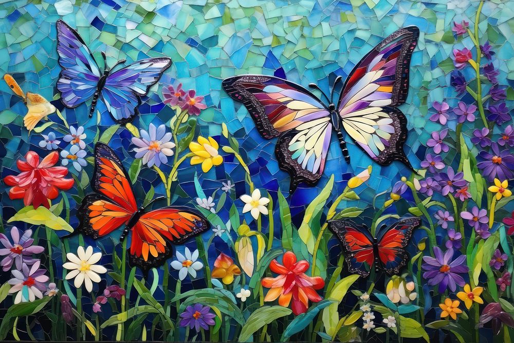 Butterflies in flower garden art painting creativity.