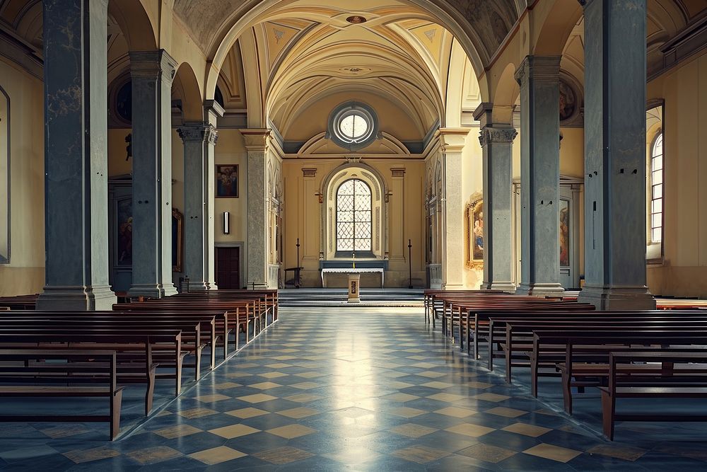 Empty scene of church architecture building worship.