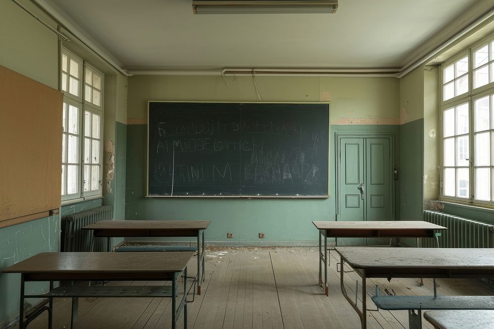 Empty scene of classroom architecture blackboard furniture.