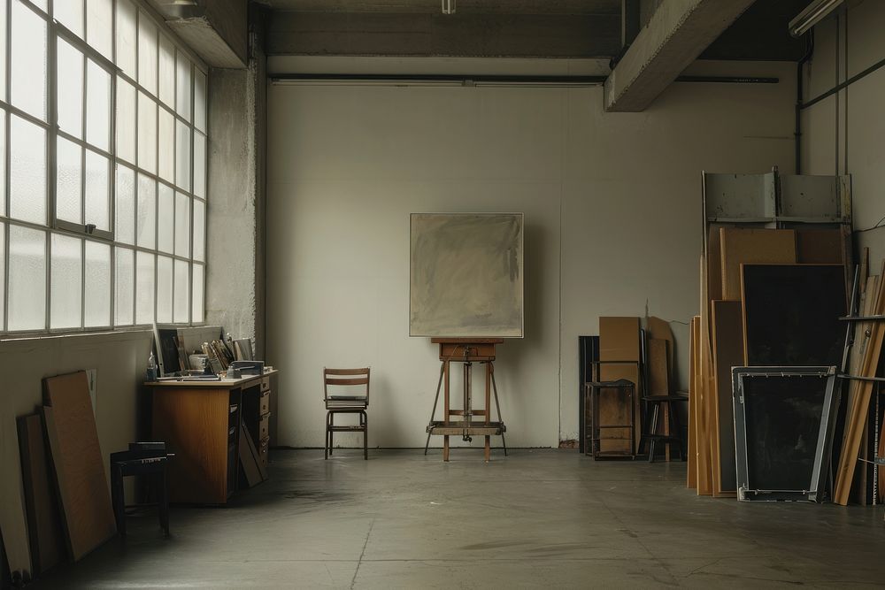 Empty scene of artist studio architecture furniture flooring.