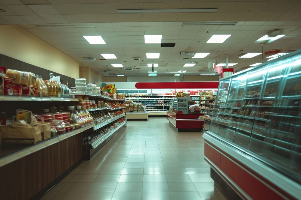 Empty scene of grocery store supermarket transportation architecture.