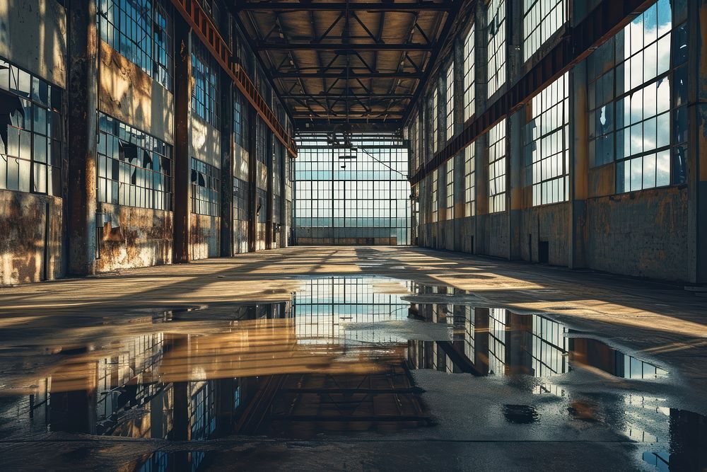 Empty scene of factory architecture building reflection.