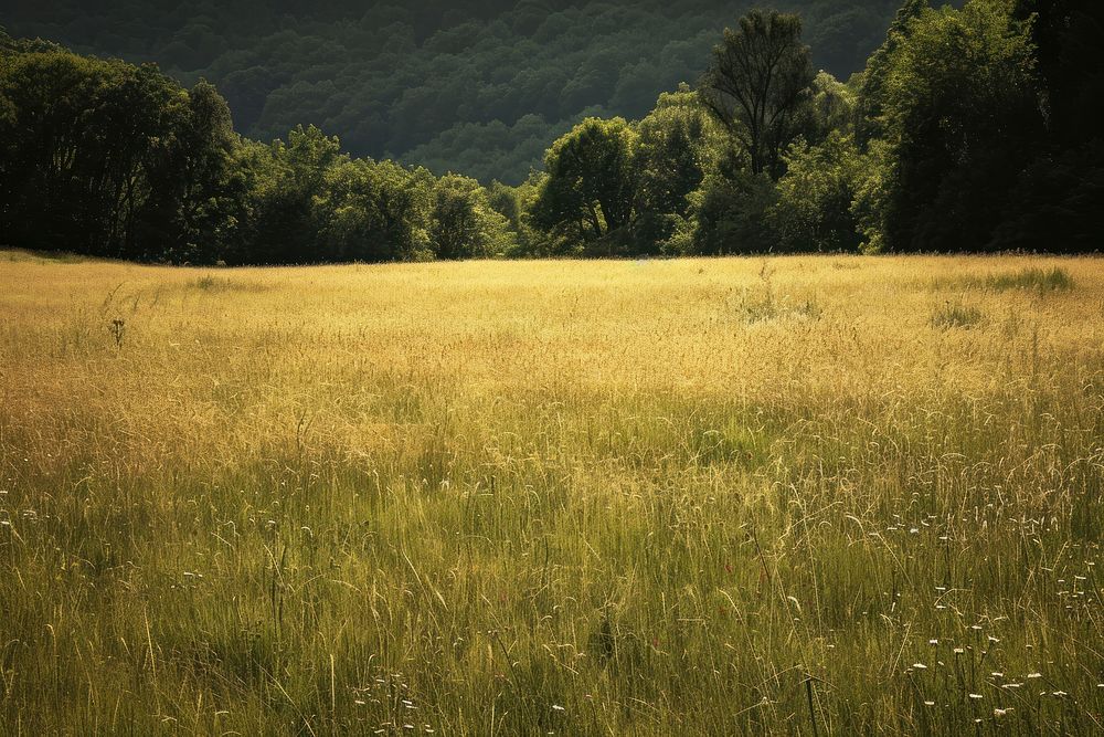 Empty scene of meadow landscape grassland outdoors.