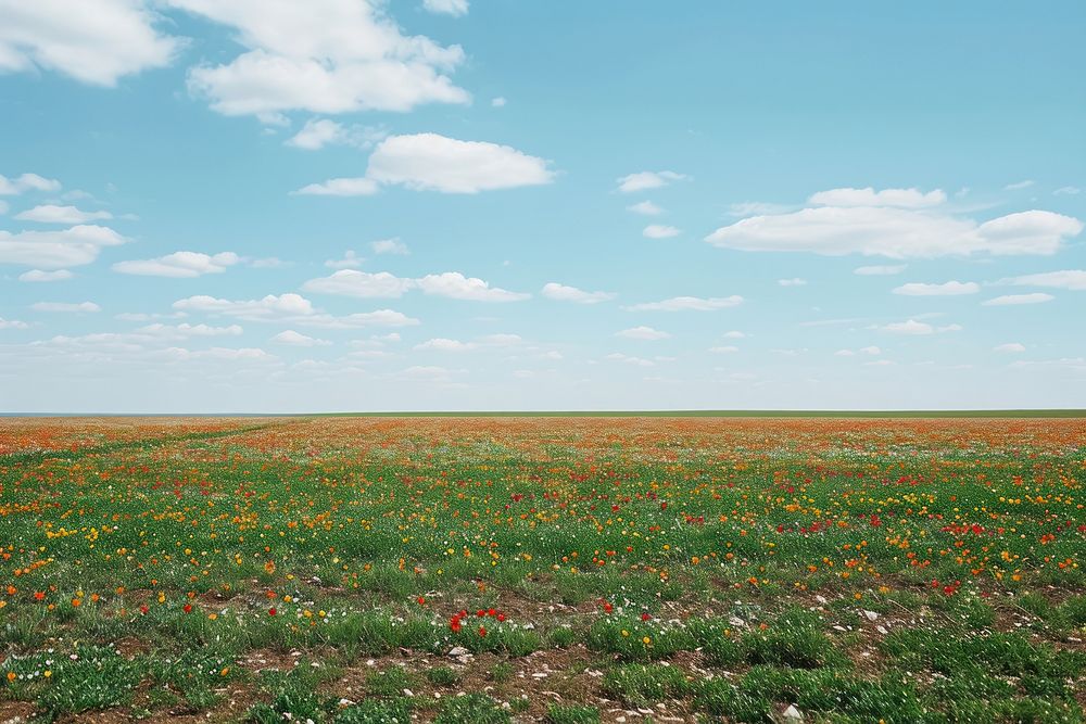 Empty scene of spring flower fields outdoors horizon nature.