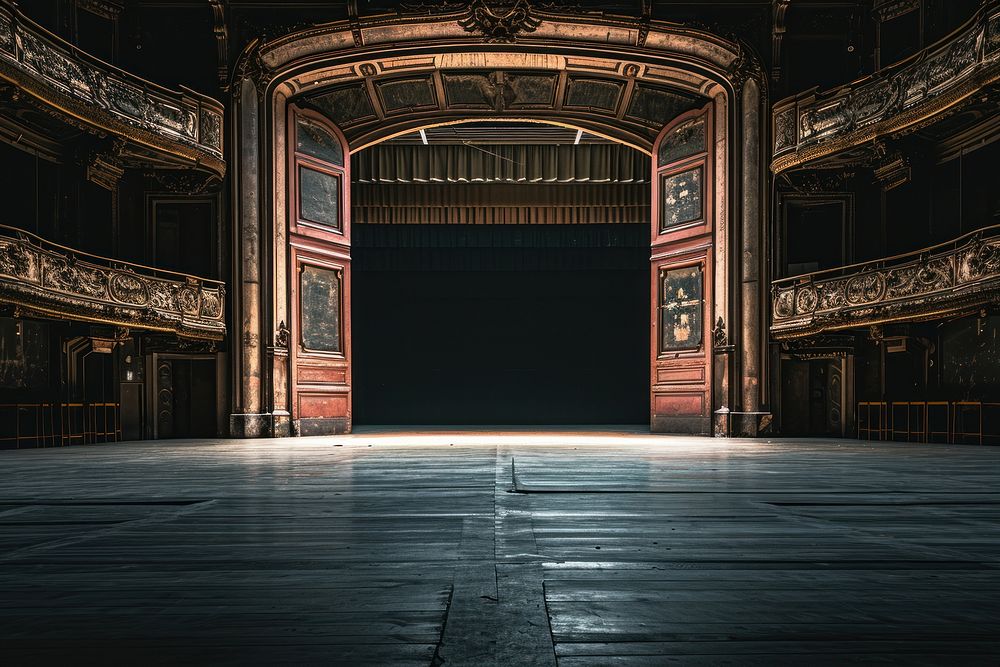Empty scene of stage architecture illuminated auditorium.