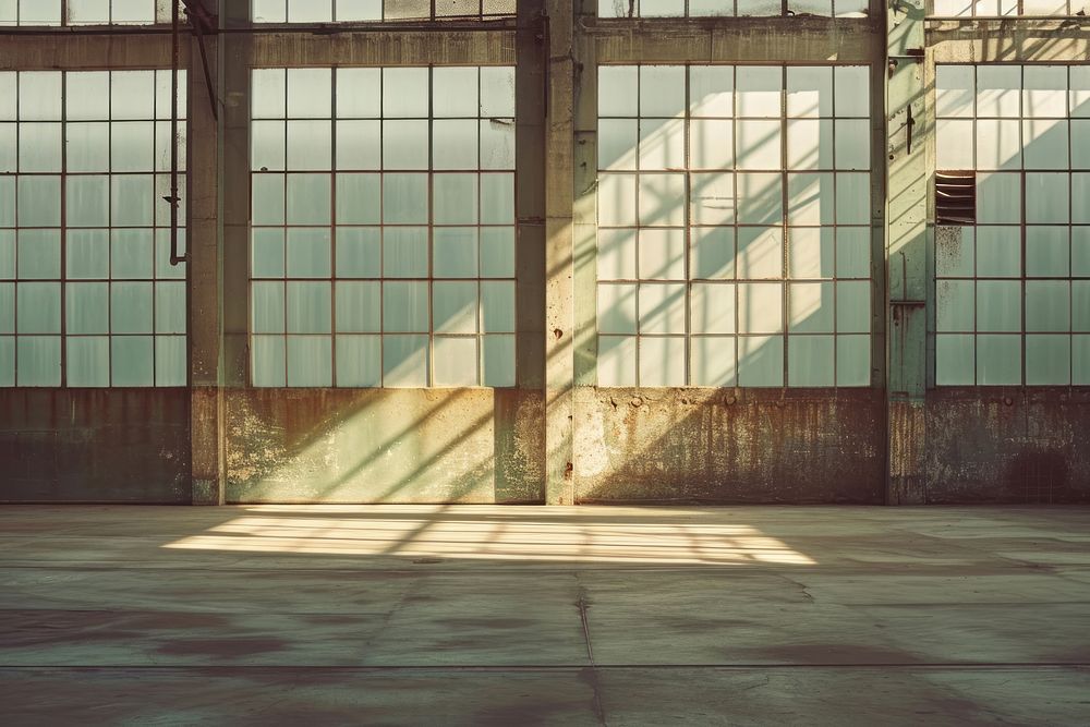 Empty scene of warehouse window architecture backgrounds.