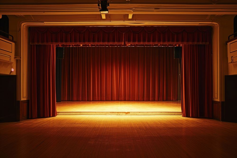 Empty scene of talent show stage auditorium lighting hall.