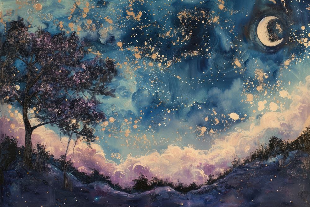 1970 night sky painting outdoors nature.