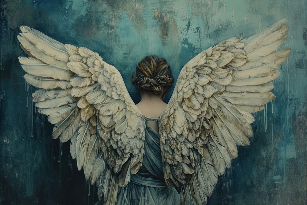 1970 angel wings painting representation spirituality.