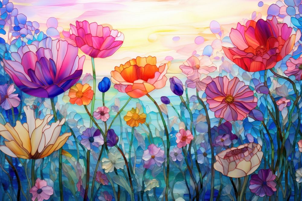 Flower garden landscape background art backgrounds painting.