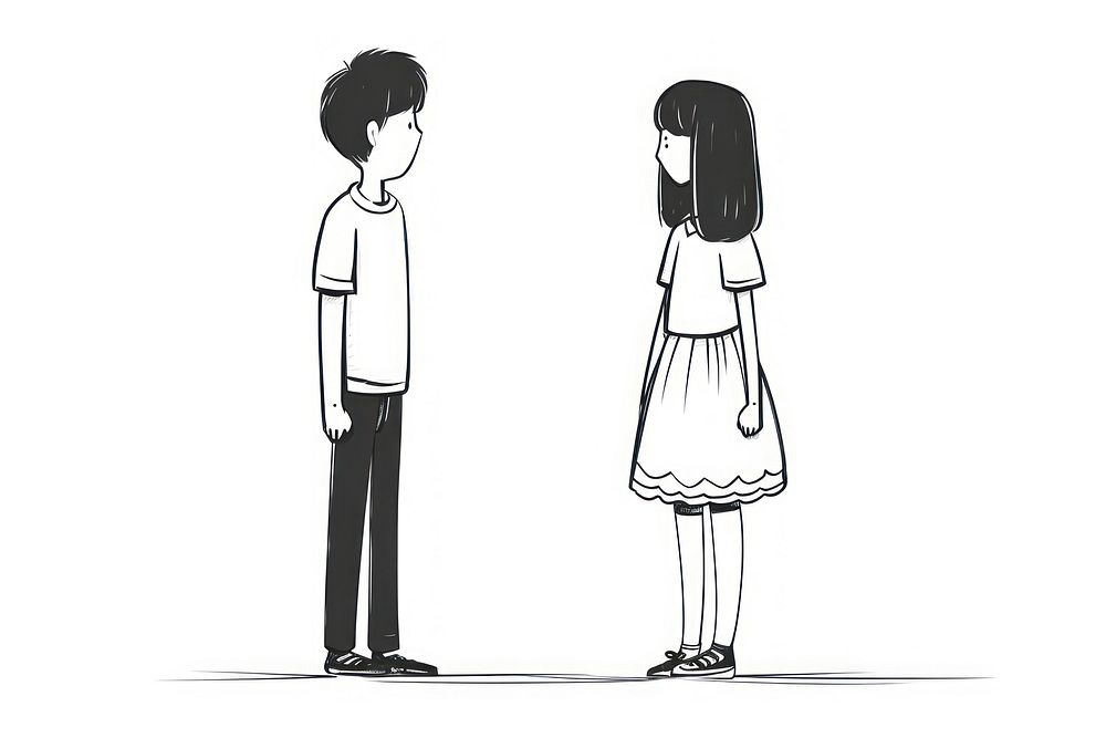 Hand-drawn illustration couple talking to each other drawing sketch white.