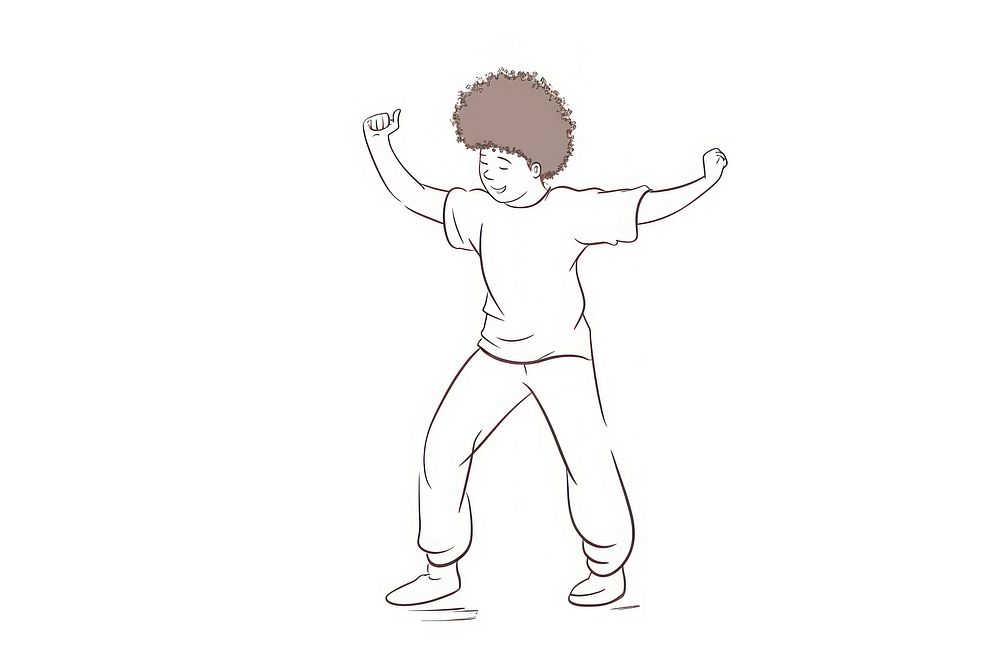 Hand-drawn illustration afro boy dancing drawing sketch art.